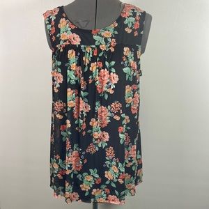 Bobbie Brooks Sheer Yoke Black w Floral Top Size Medium